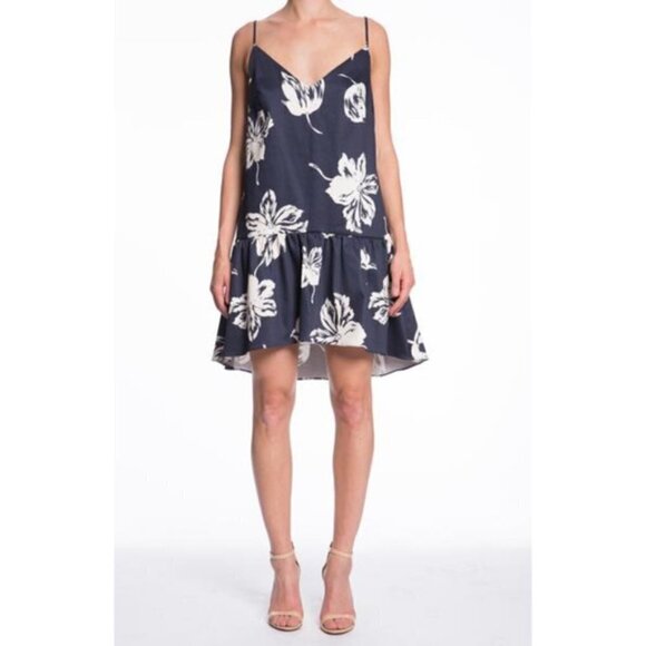 NWT Anthropologie Dress Paper Crown Bette Navy Blue White Floral Drop Waist Flar - Picture 9 of 10